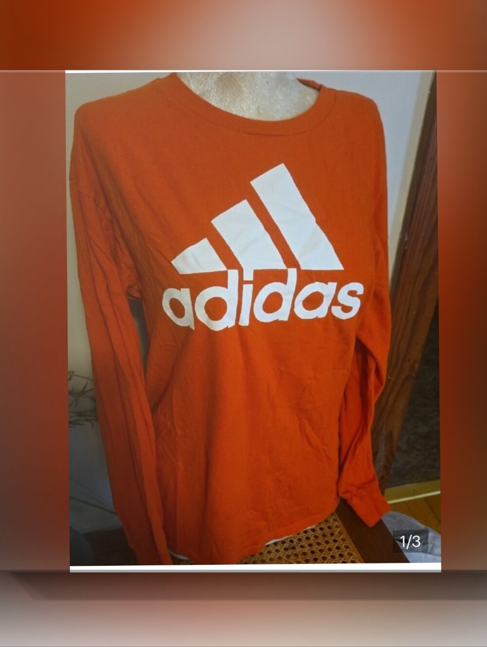 adidas Orange Long-Sleeve Logo Tee Size Xl